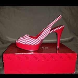 Guess gingham sling back peep toe pumps